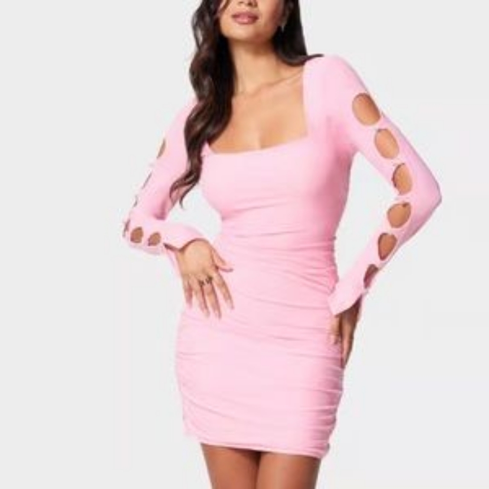 bebe Pink Long Sleeve Cut-Out Dress